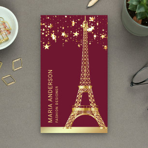 Glam Stars Confetti Gold Foil Paris Eiffel Tower Business Card
