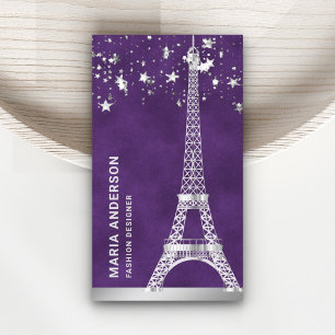 Glam Stars Confetti Silver Foil Paris Eiffel Tower Business Card