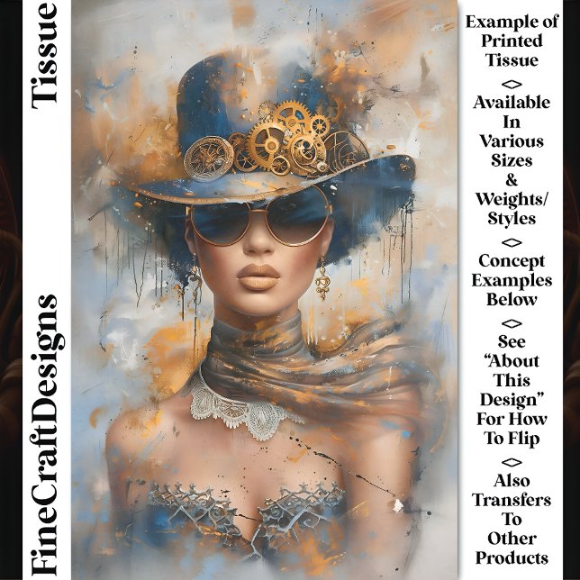 Glam Steampunk Woman In Hat, Glasses CV1 Decoupage Tissue Paper (Creator Uploaded)