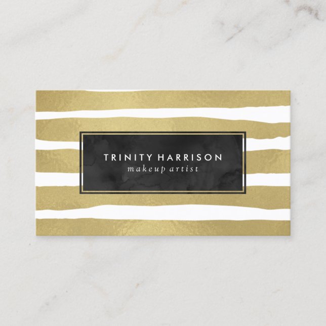 Glam Stripes | Chic Gold Foil Look Business Card (Front)