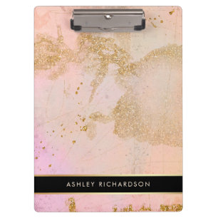 Glam Stylish Blush Pink, Black, and Faux Gold Clipboard