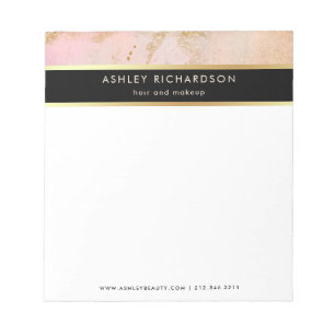 Glam Stylish Blush Pink, Black, and Faux Gold Notepad
