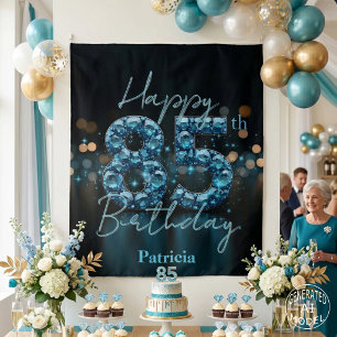 Glam Stylish Teal Blue Diamond 85th Birthday Tapestry