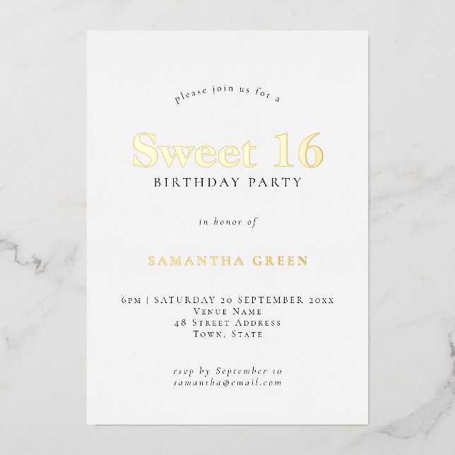 Glam Sweet 16 Birthday Party Real Foil (Front)