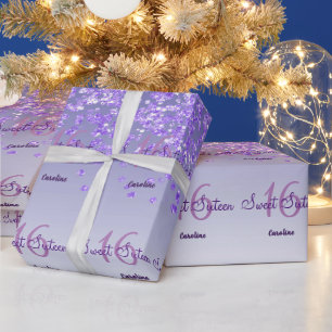 Glam Sweet 16 Falling Purple Glitter Wrapping Paper