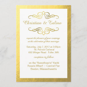 Glam Swirly Flourish Gold Foil Outline Wedding Invitation