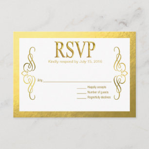 Glam Swirly Flourish Gold Foil RSVP gold white Card