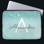 Glam Teal Aqua Blue Glitter and Sparkle Monogram Laptop Sleeve<br><div class="desc">Glam Teal Aqua Blue Ombre Faux Glitter and Sparkle Modern and Elegant Monogram Case. This case can be customised to include your initial and first name.</div>