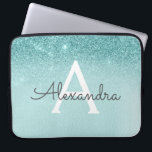 Glam Teal Aqua Blue Glitter and Sparkle Monogram Laptop Sleeve<br><div class="desc">Glam Teal - Aqua Blue - Mint Ombre Faux Glitter and Sparkle Modern and Elegant Monogram Case. This case can be customised to include your initial and first name.</div>