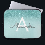 Glam Teal Aqua Blue Glitter and Sparkle Monogram Laptop Sleeve<br><div class="desc">Glam Teal - Aqua Blue - Mint Ombre Faux Glitter and Sparkle Modern and Elegant Monogram Case. This case can be customised to include your initial and first name.</div>