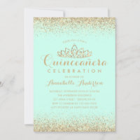 Glam Teal Aqua Quinceañera Gold Tiara Glitter