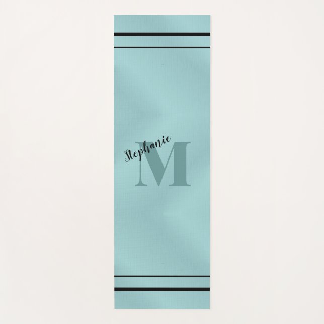 Glam Teal Brushed Metal ,Monogrammed Elegant Yoga Mat (Front)