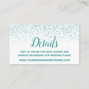 Glam Teal Confetti Dots Wedding Details Cards