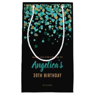 Glam Teal Gold Glitter Confetti Black Birthday Small Gift Bag