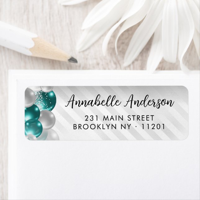 Glam Teal Green Silver Balloon Glitter Birthday  (Insitu)