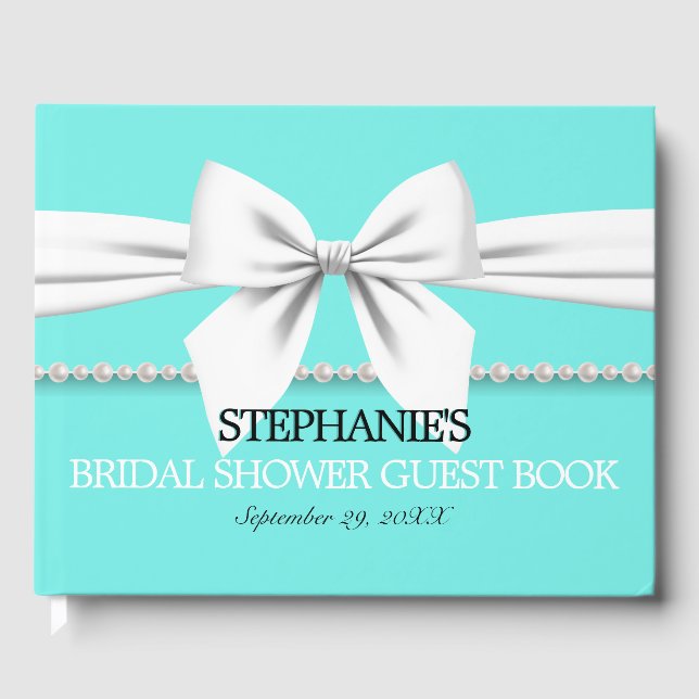 Glam Teal Tiffany Theme Bridal Shower Guest Book (Front)