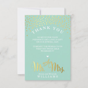 GLAM THANK YOU rustic gold confetti mint white