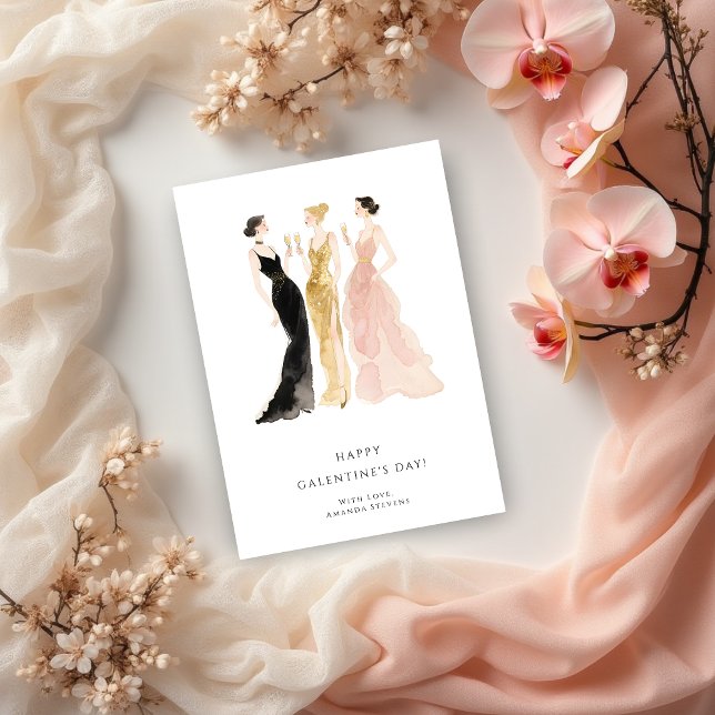 Glam Three Pretty Elegant Women Galentine's Day Card (Glam Three Pretty Elegant Women Galentine's Day Cards for Your Best Fiends.)