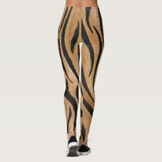 Glam Tiger Print Wild Cat Animal Pattern Faux Gold Leggings