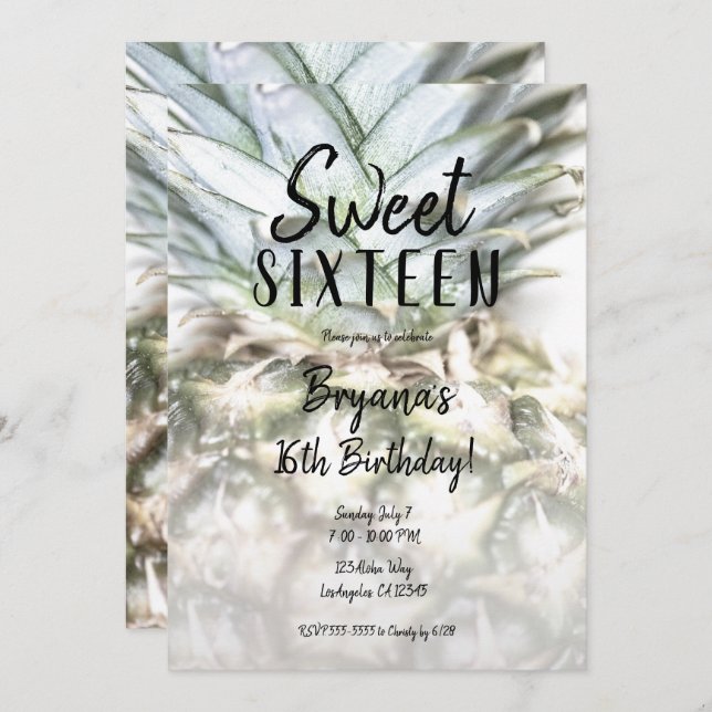 Glam Tropical Pineapple Sweet 16 Birthday Party   Invitation (Front/Back)