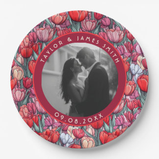 Glam Tulip Garden Outdoor Wedding Paper Plate