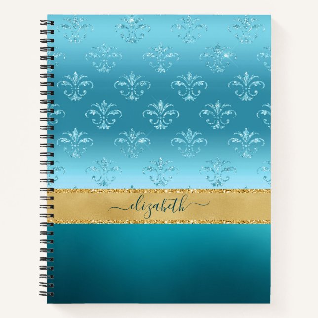 Glam Turquoise Gold Glitter Elegant Personalised  Notebook (Front)