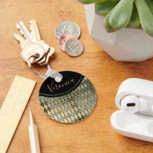 Glam Turquoise Harlequin Personalised Keychain