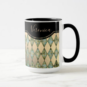 Glam Turquoise Harlequin Personalised Mug