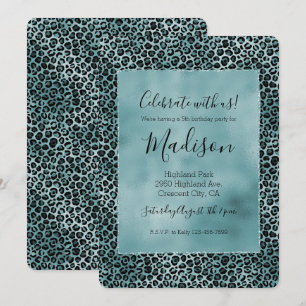 Glam Turquoise Teal Blue Leopard Print Invitation