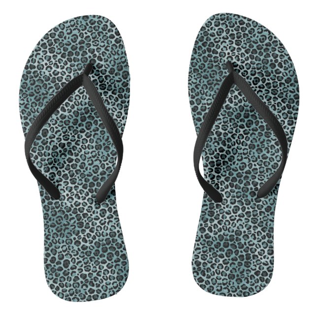 Glam Turquoise Teal Blue Leopard Print Ombre Flip Flops (Footbed)