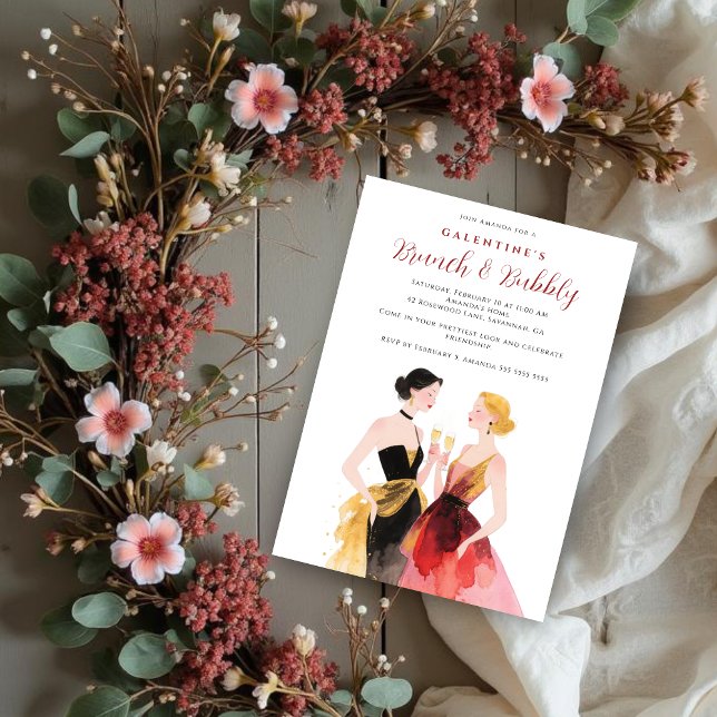 Glam Two Elegant Women Galentines Day Party Invitation (Glam Two Elegant Women Galentine's Day Party Invitation Cards for Best Friends.)