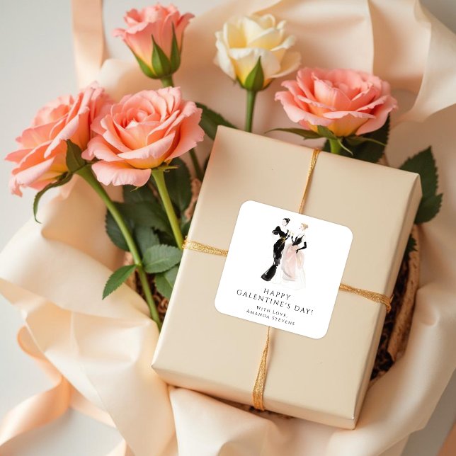 Glam Two Pretty Elegant Ladies Galentine's Day Square Sticker (Glam Two Pretty Elegant Ladies Galentine's Day Square Sticker for Your Best Fiends. )