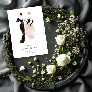 Glam Two Pretty Elegant Women Galentine's Day Card