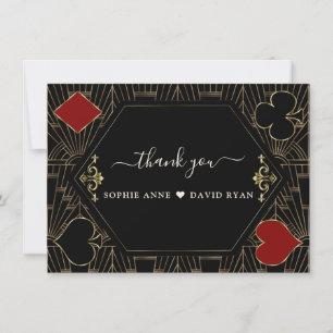 Glam Vegas Gold Art Deco Gambling Casino Wedding Thank You Card