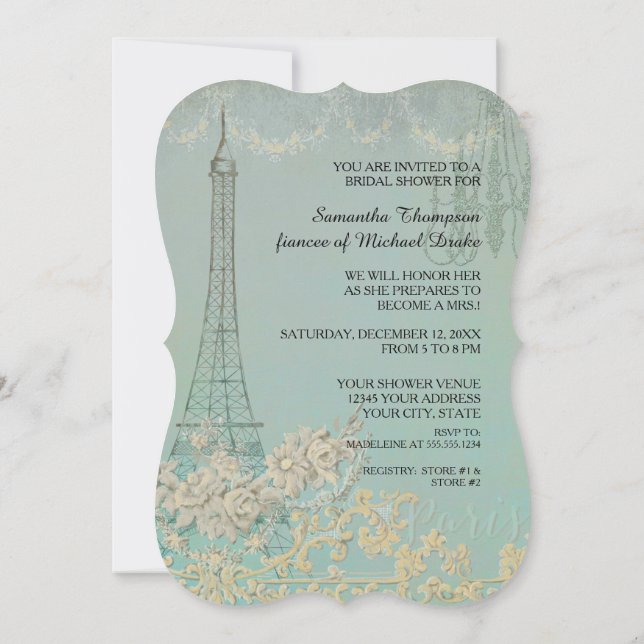 Glam Vintage Paris Parisian Stylish Bridal Shower Invitation (Back)
