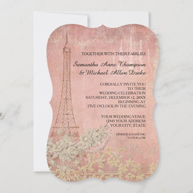 Glam Vintage Paris Parisian Stylish Wedding Invitation (Back)