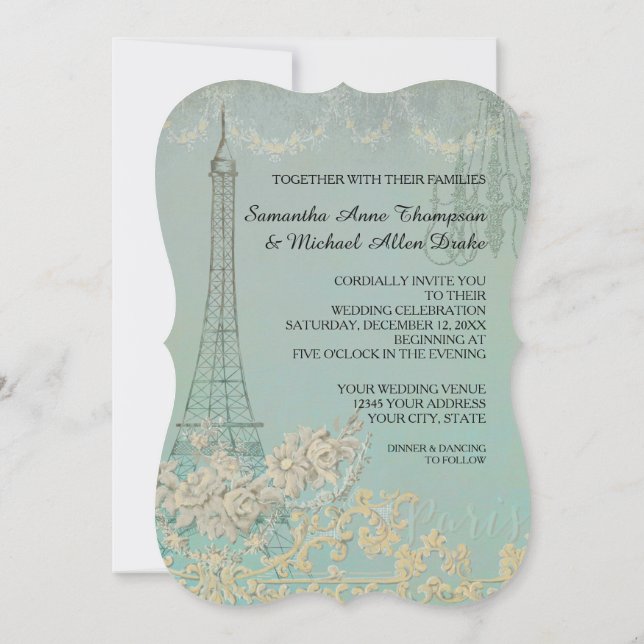 Glam Vintage Paris Parisian Stylish Wedding Invitation (Back)