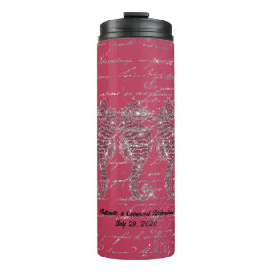 Glam Viva Magenta and Silver Glitter Seahorse Thermal Tumbler