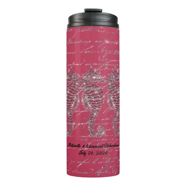 Glam Viva Magenta and Silver Glitter Seahorse Thermal Tumbler (Front)