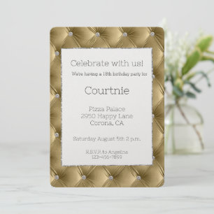 Glam Warm Gold Faux Velvet Birthday Invitation
