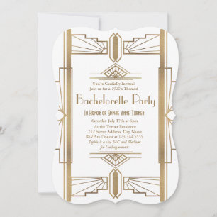Glam White 1920s Great Gatsby Bachelorette Party Invitation
