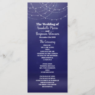Glam White Fairy Light Blue Wedding Program Programme