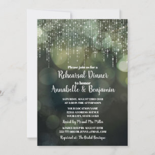 Glam White Fairy Light dark BOKEH Rehearsal Dinner Invitation