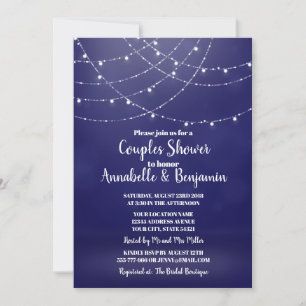 Glam White Fairy Lights Blue Couples Shower Invitation