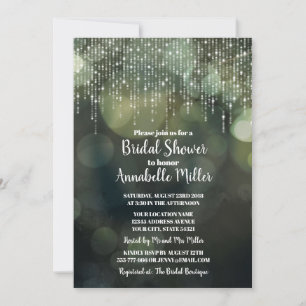 Glam White Fairy Lights dark BOKEH Bridal Shower Invitation