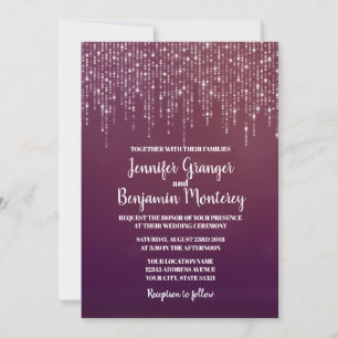 Glam White Fairy Lights PINK BOKEH Wedding Invitation