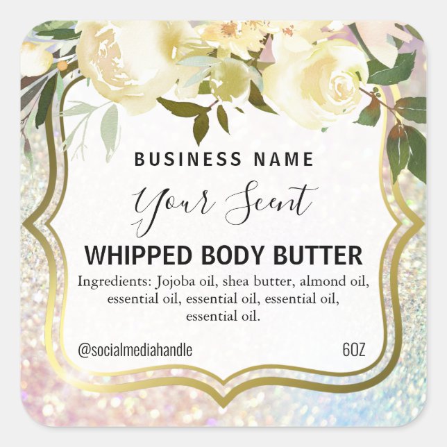 Glam White Flowers Body Butter Labels (Front)
