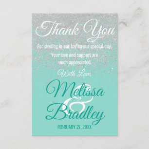 Glam White Glitter Sparkles Teal Thank You