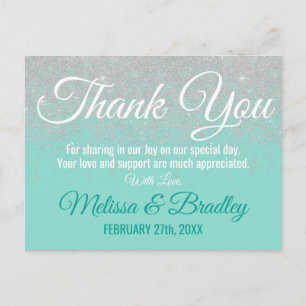 Glam White Glitter Sparkles Teal Thank You Postcard
