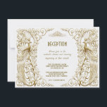 Glam White Gold Art Deco Peacock Wedding Reception Invitation<br><div class="desc">Elegant design featuring a mix of old world style faux gold art deco peacocks and bold,  modern graphic approach,  on a white textured background. Use Customise tool to add your info. For matching items,  visit,  please,  my White Gold Art Deco Peacocks Collection.</div>